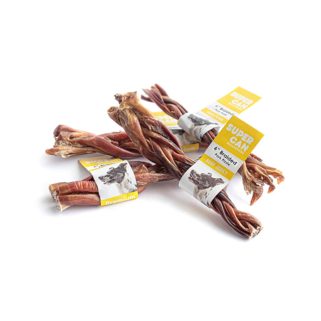 Supercan wholesale 6 inch braided pork pizzle bulk natural dog chews