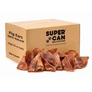 Single ingredient pig ear dog chew — store ready with UPC barcode